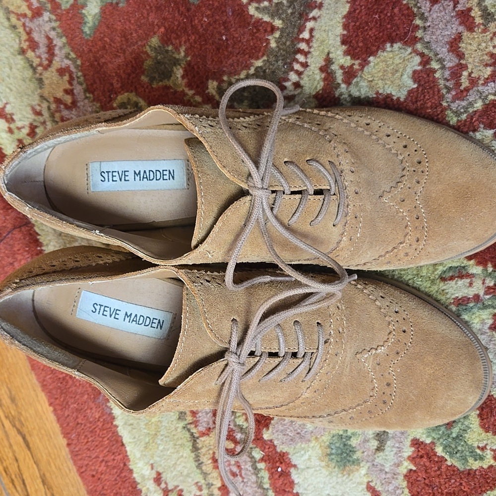 Steve Madden Omyra Laced Oxford Block Heel Suede Leather Booties Cognac. 9.5 - Picture 2 of 6